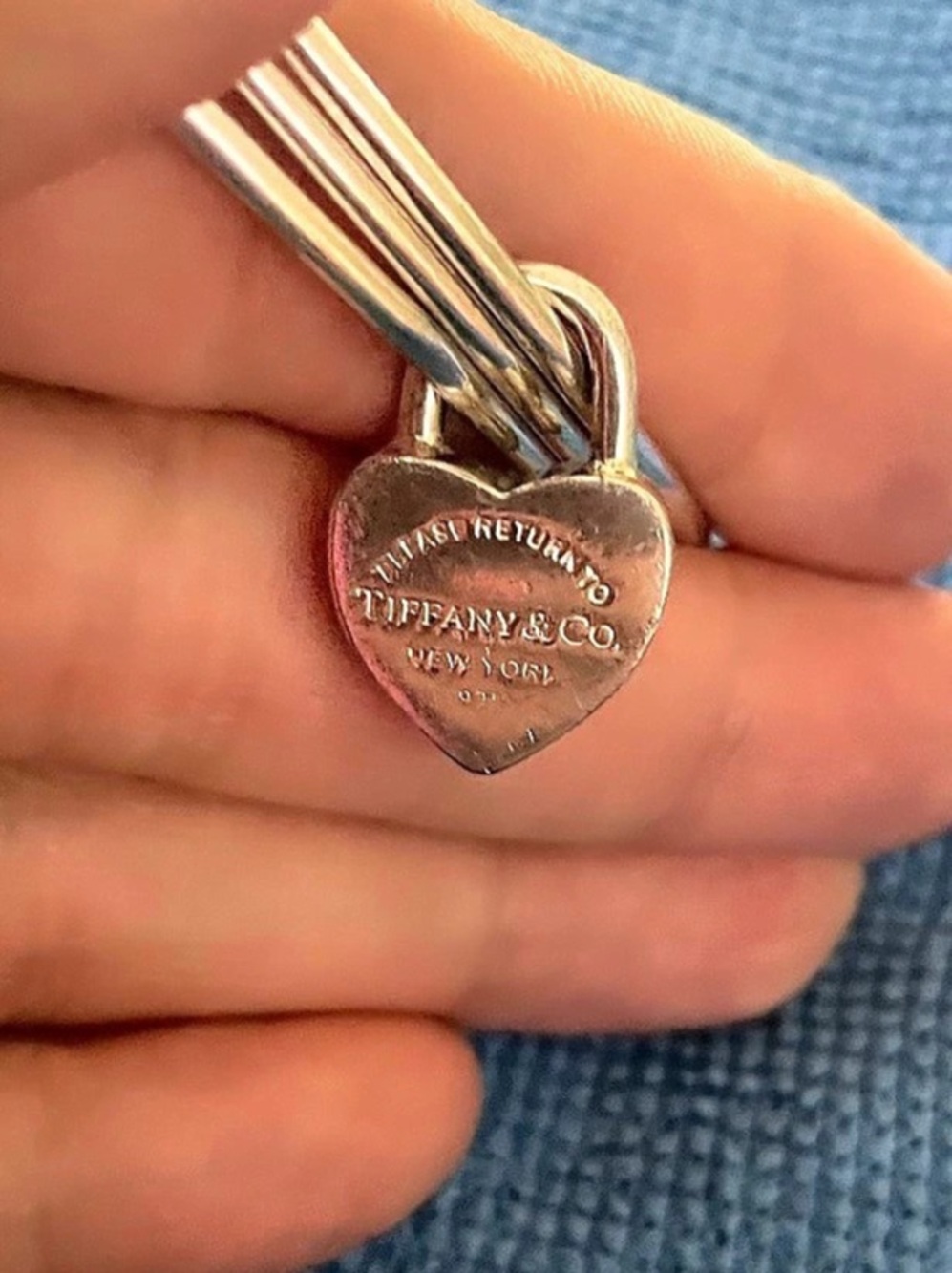 Tiffany & Co. Return to Tiffany Triple Bangle with Heart Lock Charm Sterling